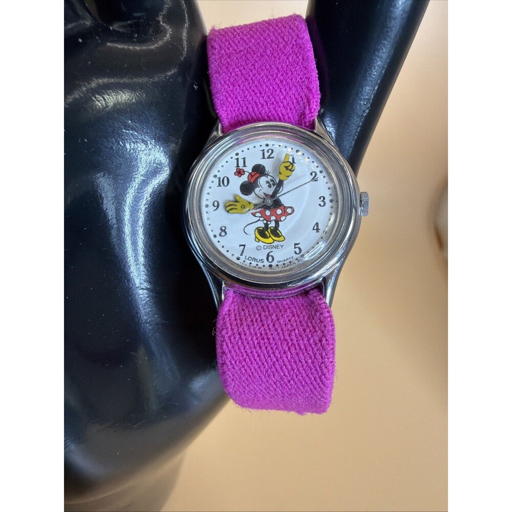 Vintage Disney Minnie Mouse Ladies Wristwatch Pink Stretch Band Lorus Watch